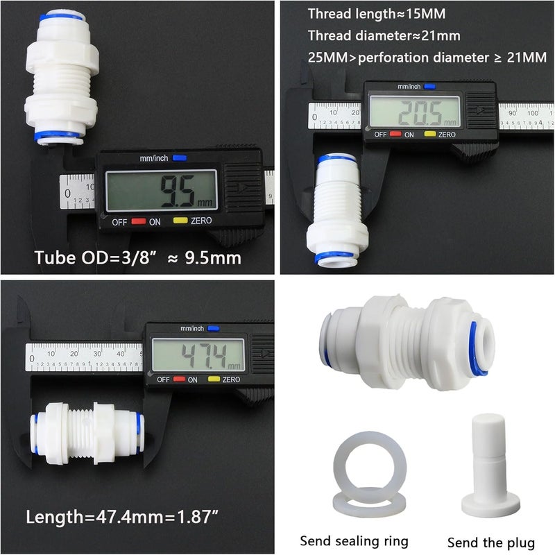 AimatRun 3/8" Reverse Osmosis (RO) Pipe Fittings, Bulkhead Fittings, Quick-Connect Bulkhead Fittings, Plastic Push-to-Connect Fittings for Reverse Osmosis Water Systems, Water Filters, and Water Purifiers3PCS - Image 3